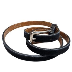 Vintage 80s Belt Preppy Tex Tan Black Leather Skinny Silver Buckle Women 32